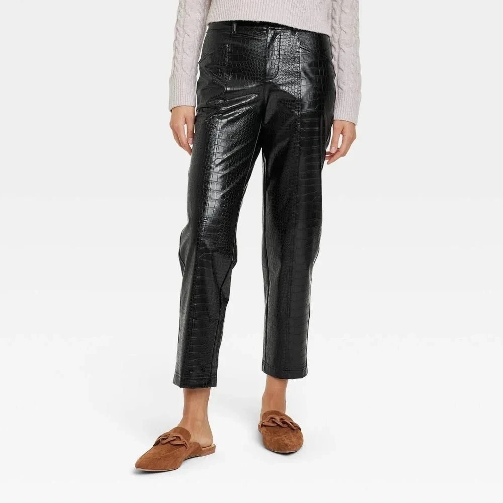 A-16‎ Women's High-Rise Faux Croc Pants - A New Day - Black - Sz 12